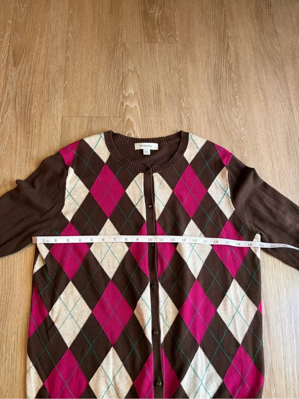 Merona Cotton Brown & Pink Argyle Button-Up Cardigan